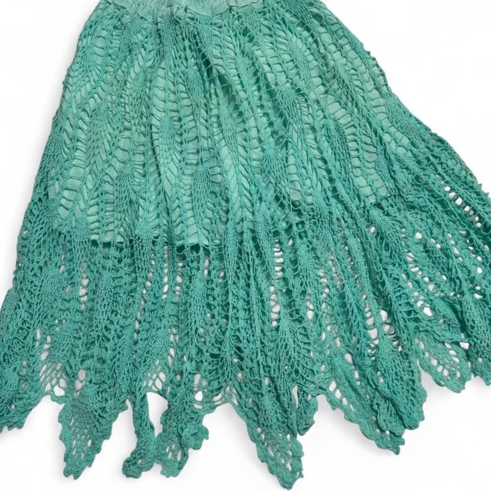 Hand-Crocheted Teal‎ Midi Skirt (S/M)